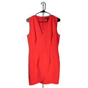 BCBG MaxAzria Women's Dress Orange Stretch V-Neck Lined Sleeveless Sheath 10